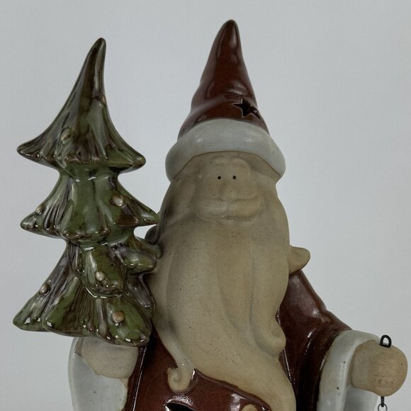 Santa Claus Stoneware Figurine Moon Star Cutouts Christmas Tree Lantern 12" - Picture 2 of 10